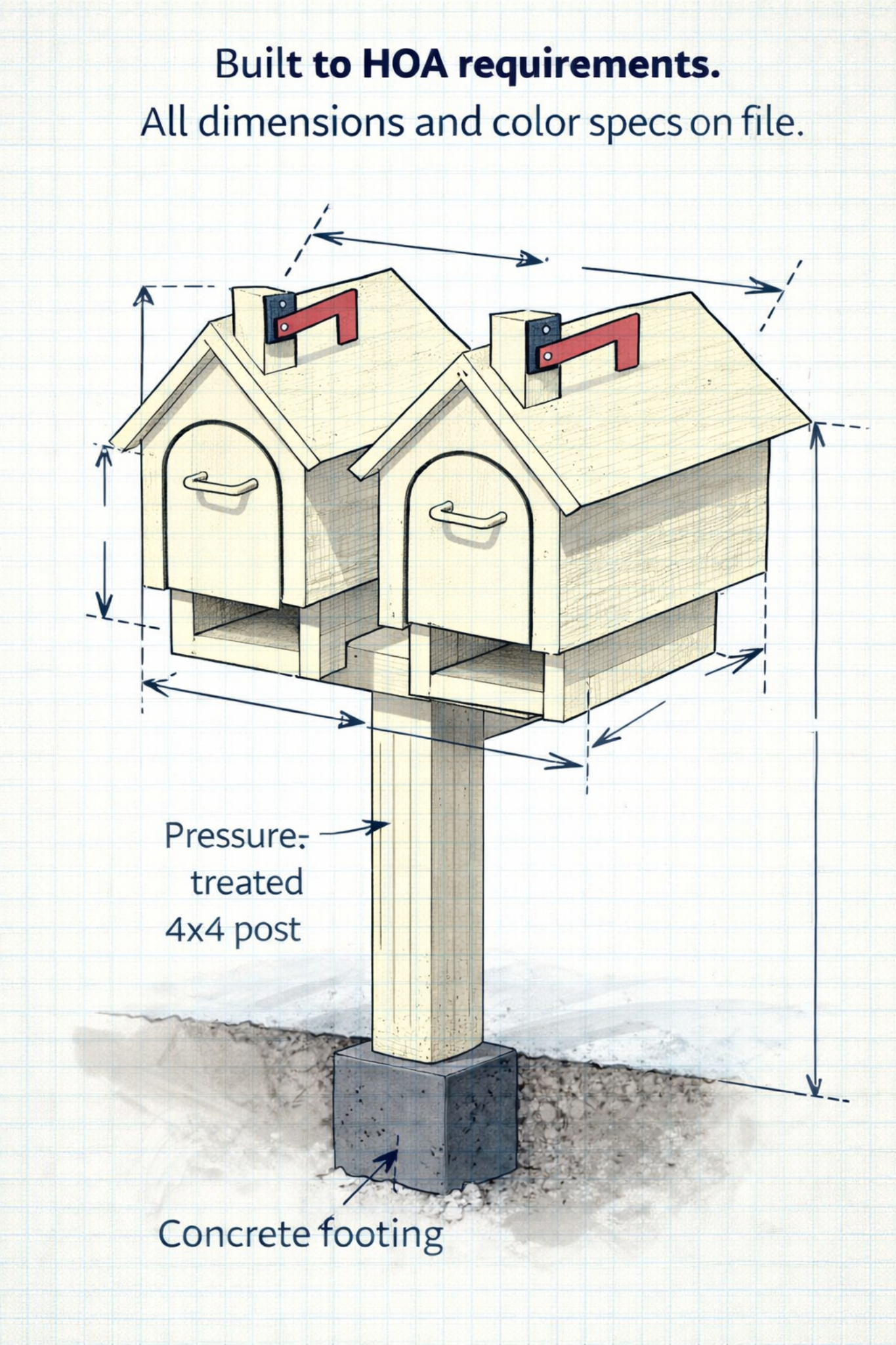 Mailbox specs on file (builder-style diagram)